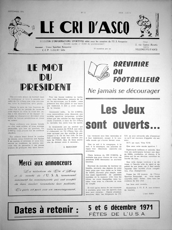 Le cri d'Ascq n°11 septembre 1971 Couv