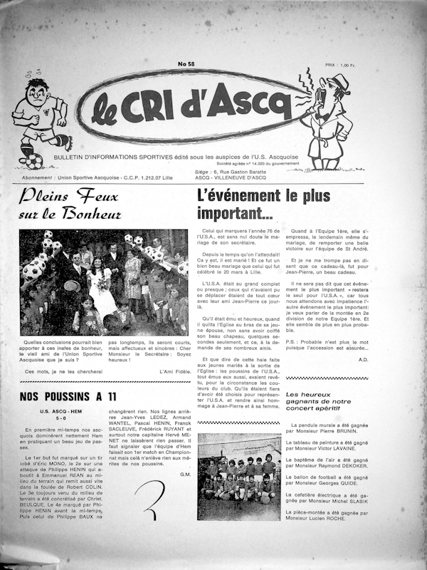 Le cri d'Ascq n°58 juin 1976 Couv