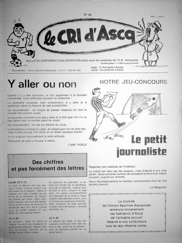 Le cri d'Ascq n°62 décembre 1976 Couv